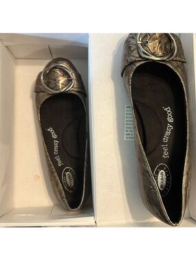 Dr. Scholl's Metallic Pewter Ballet Flats with Buckle Accent